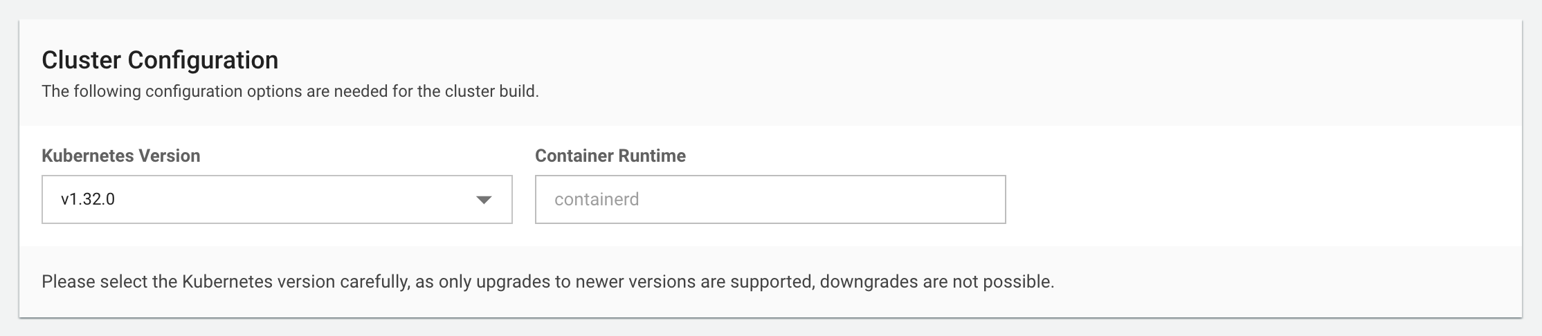 Cluster Configuration Form