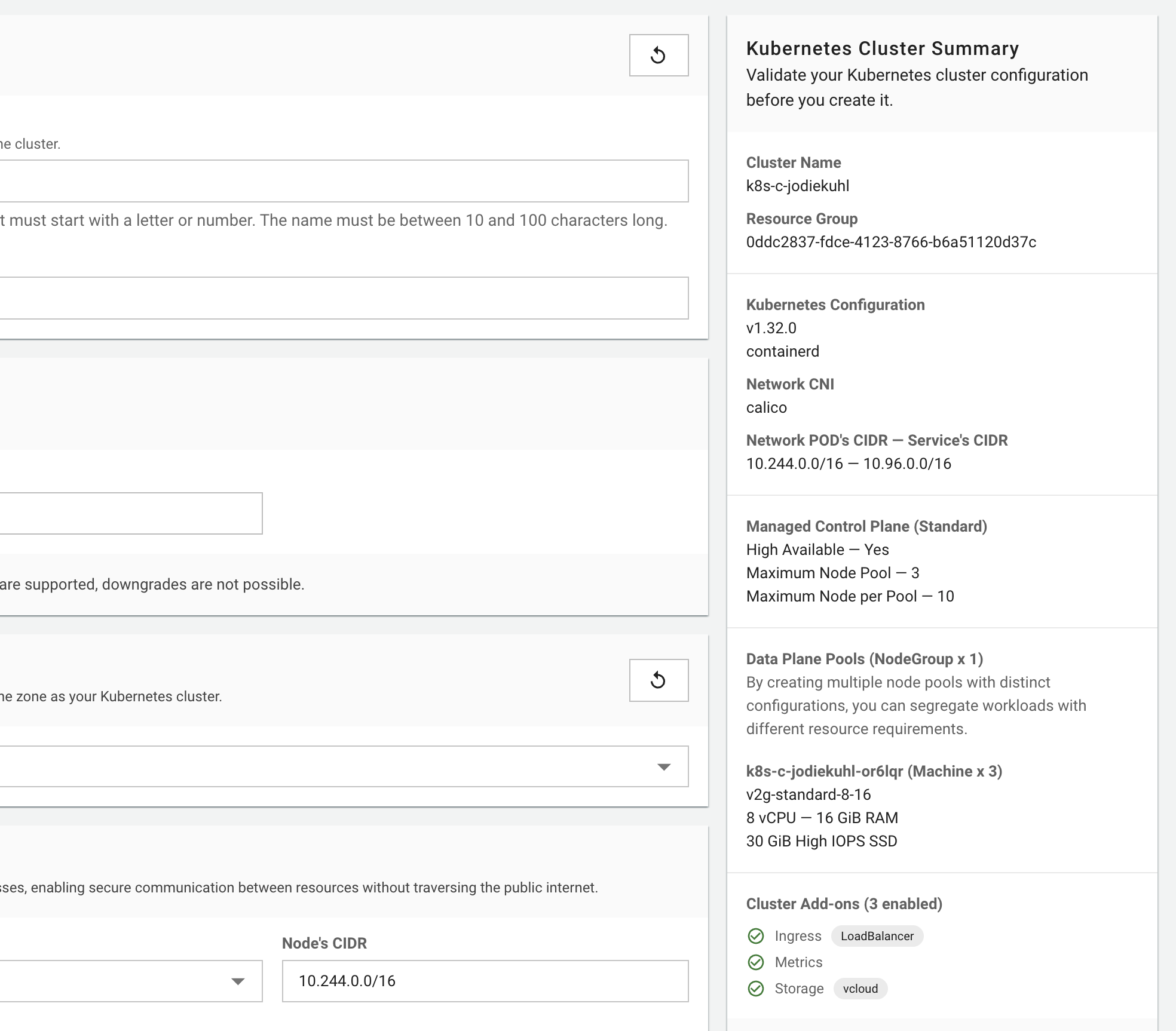 Cluster Summary Panel
