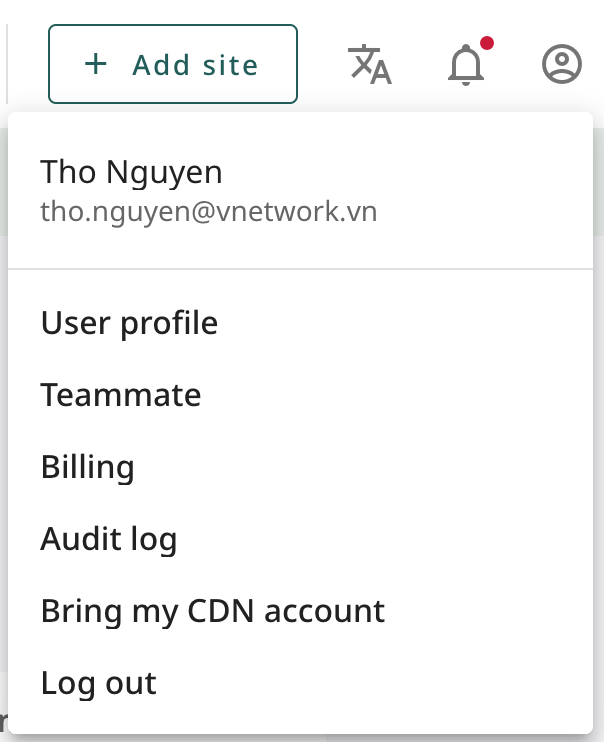User Account Menu