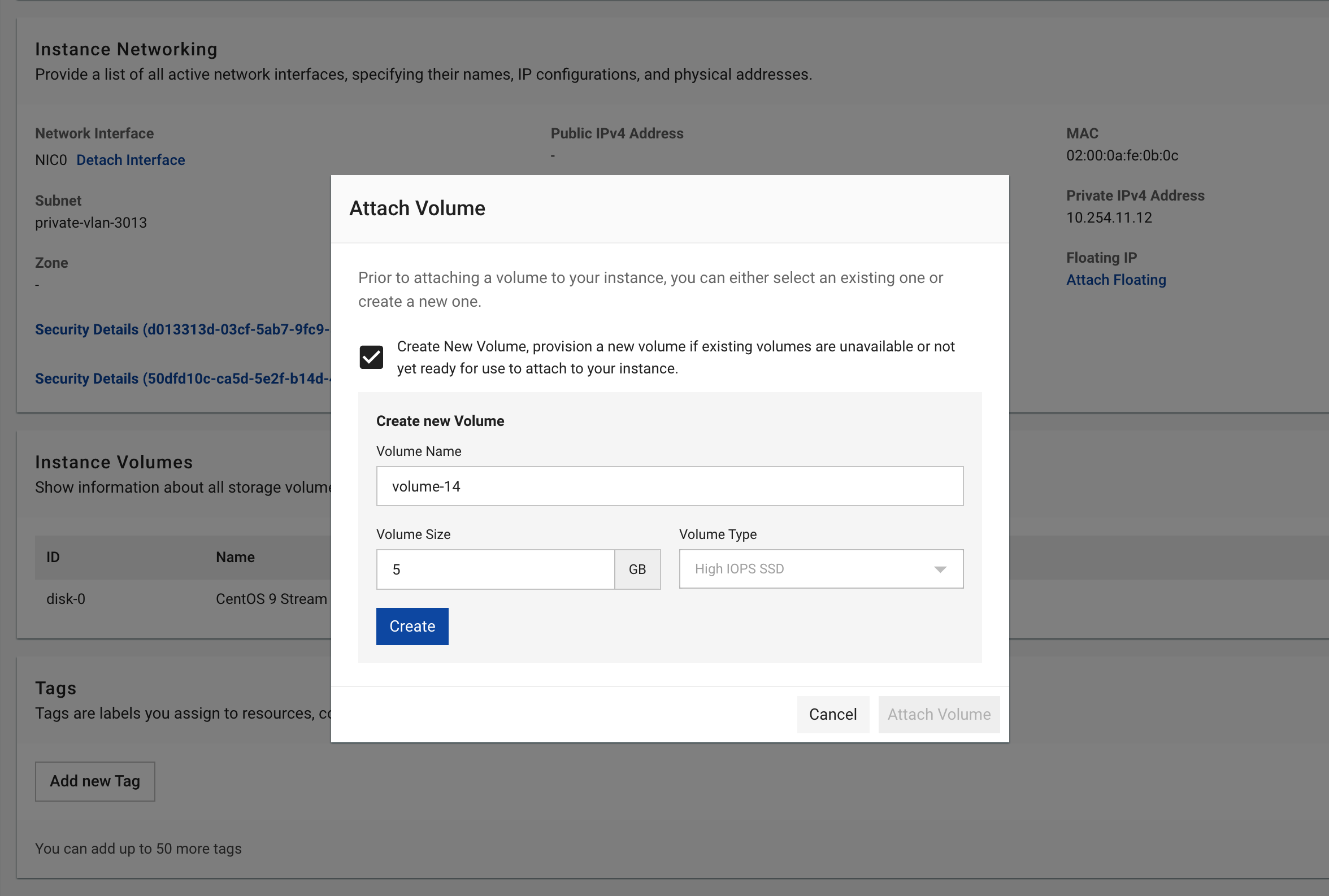 Figure needed: Dialog showing existing volume selection and new volume creation options