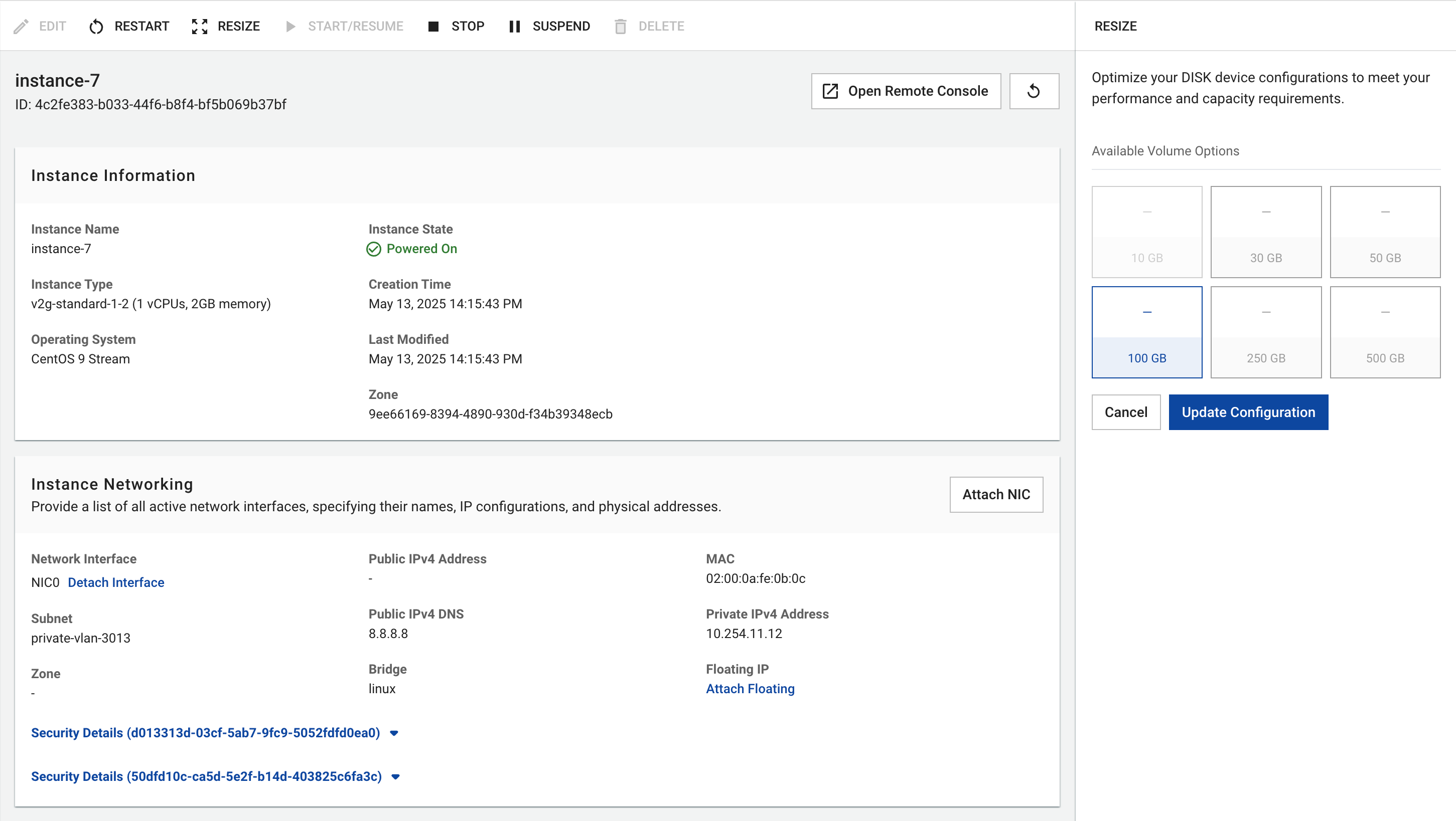 Figure needed: Volume resize interface showing current and new size options