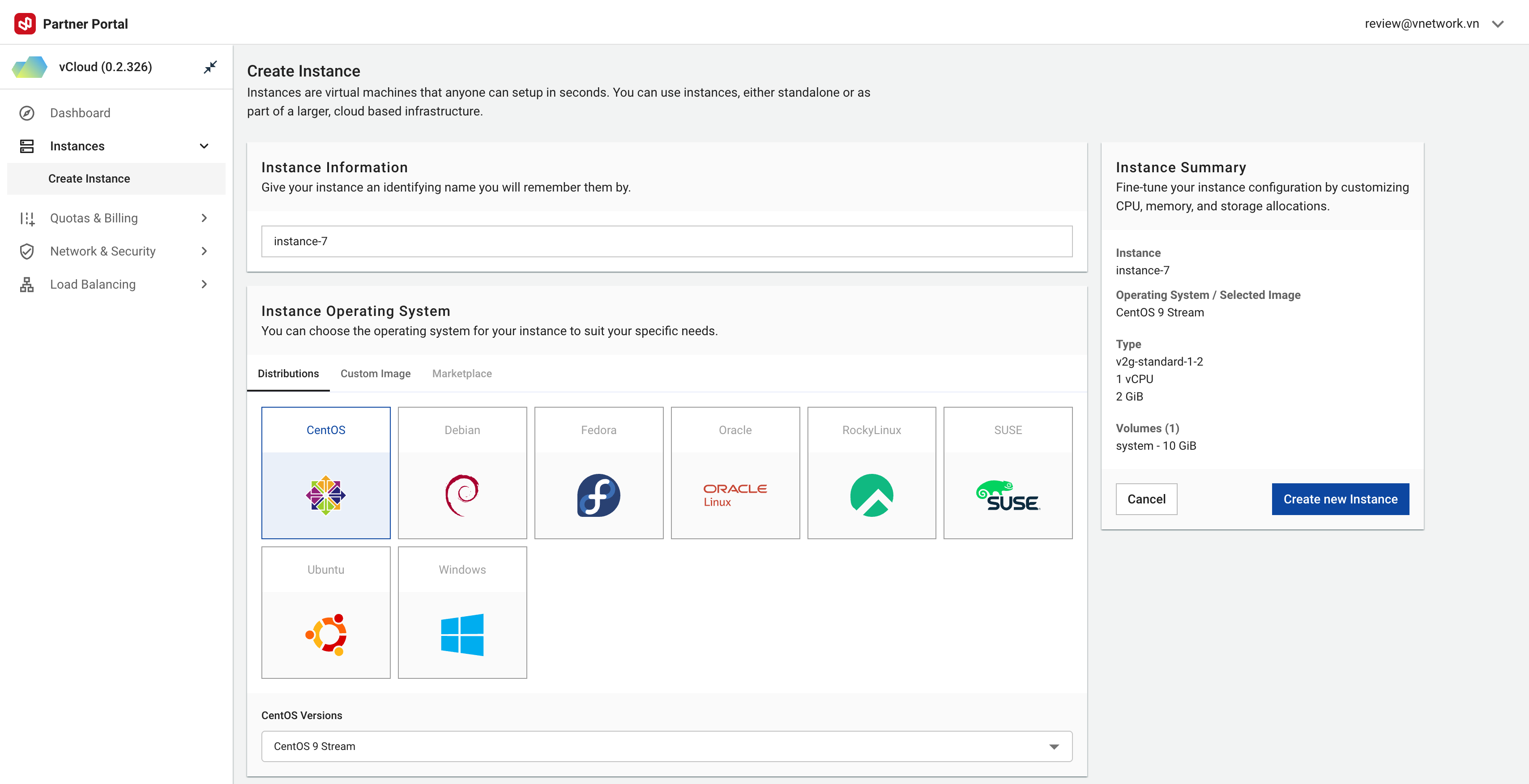 Figure needed: Dashboard interface showing Create new Instance button and navigation options