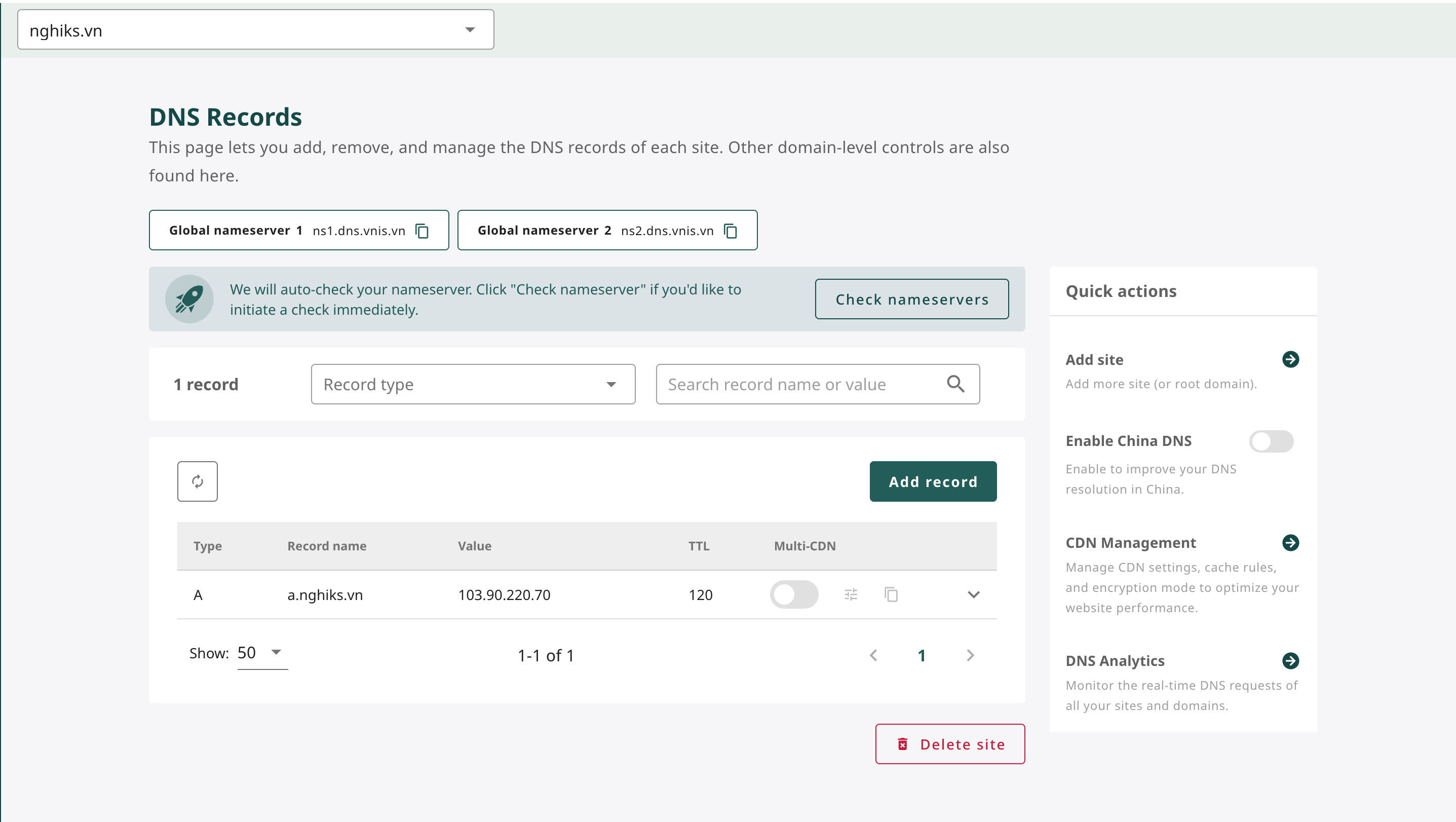 Site Management Interface