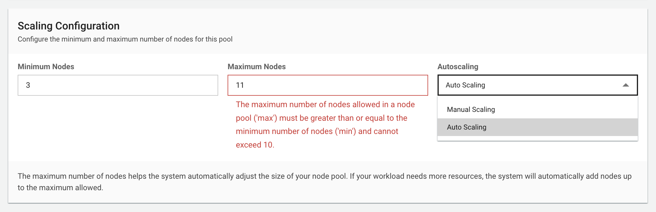 Scaling Configuration Settings