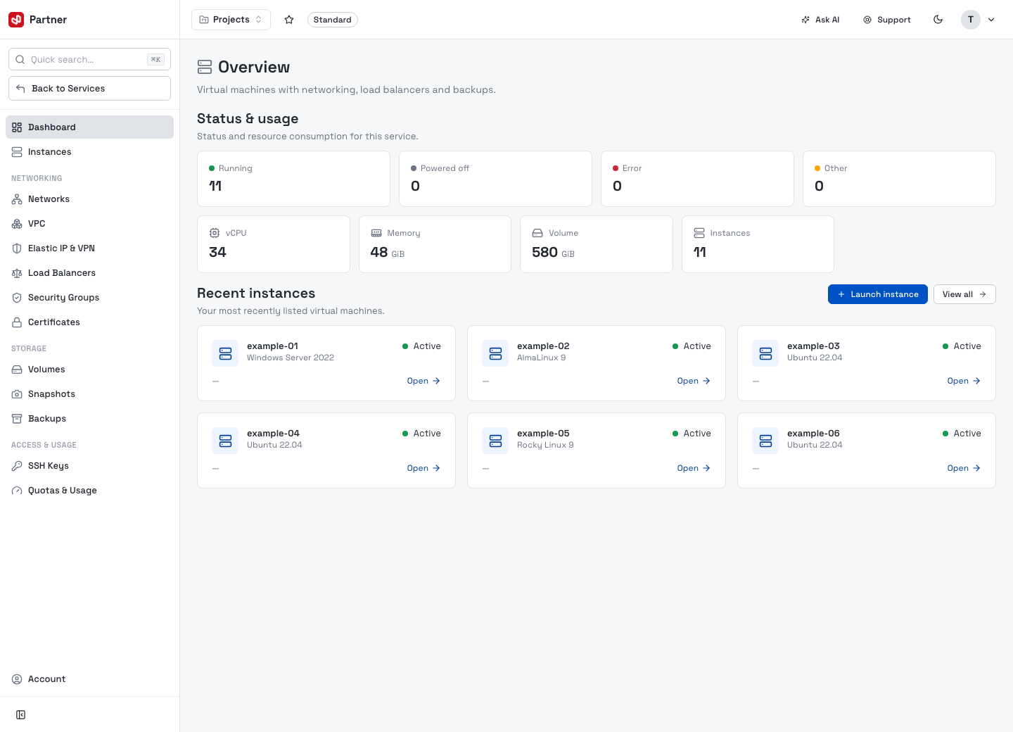 Cloud Compute service console overview