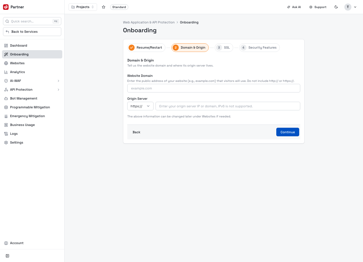 Onboarding — Domain &amp; Origin