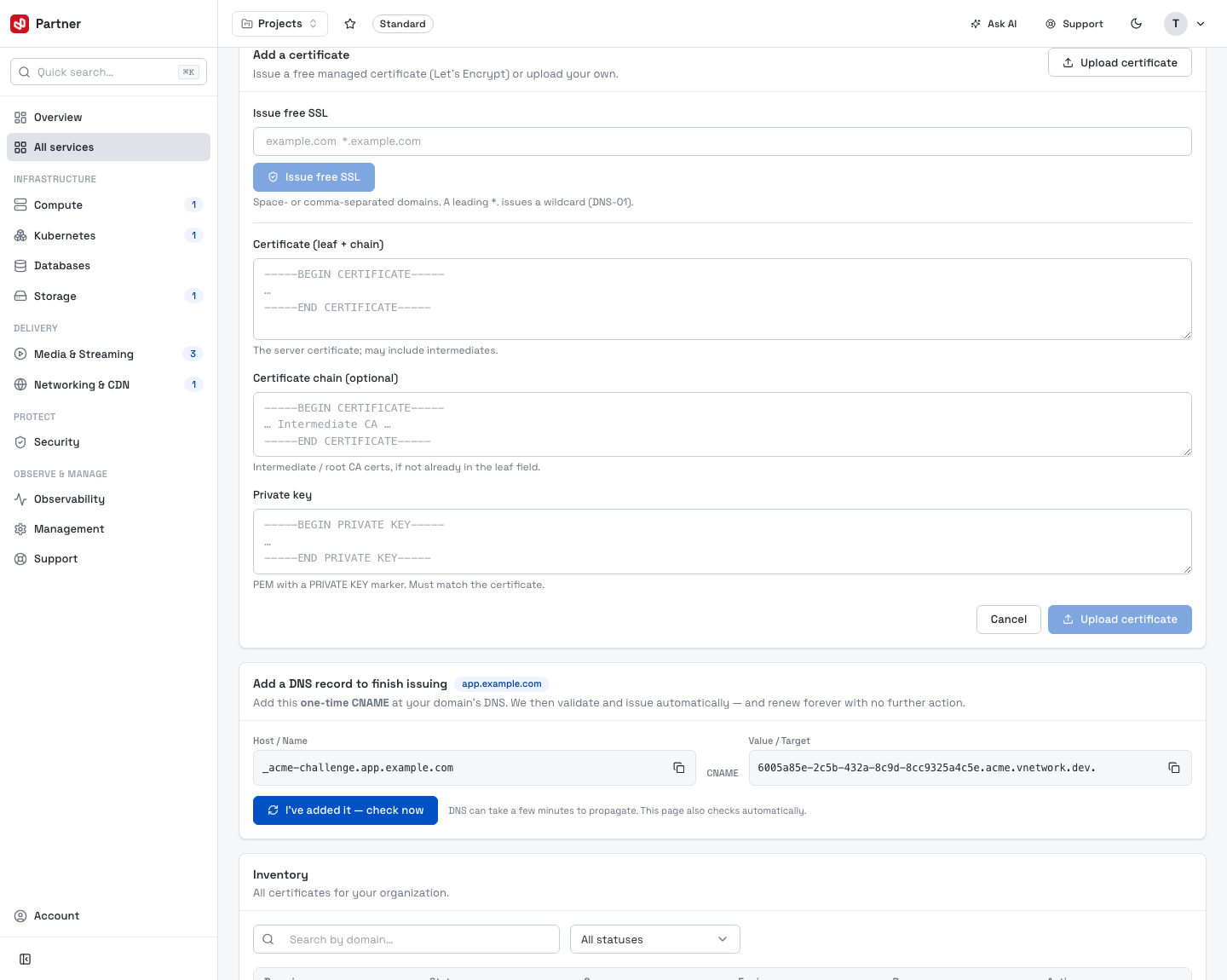 Upload a certificate