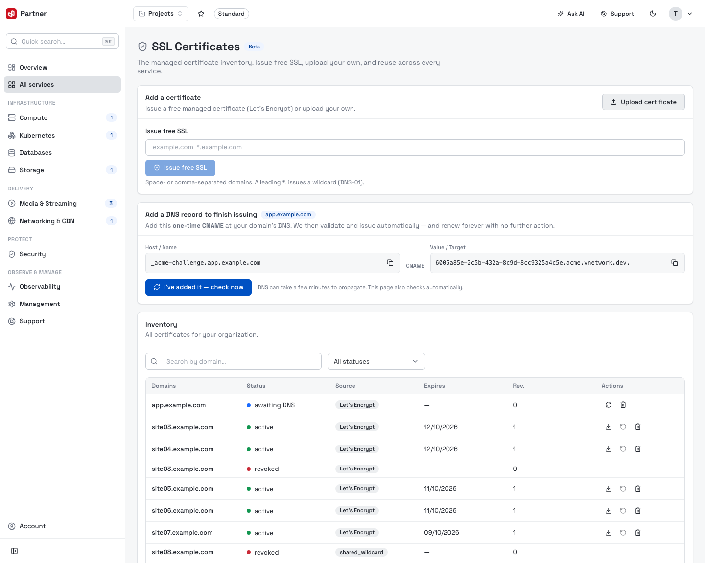 DNS delegation — one-time CNAME