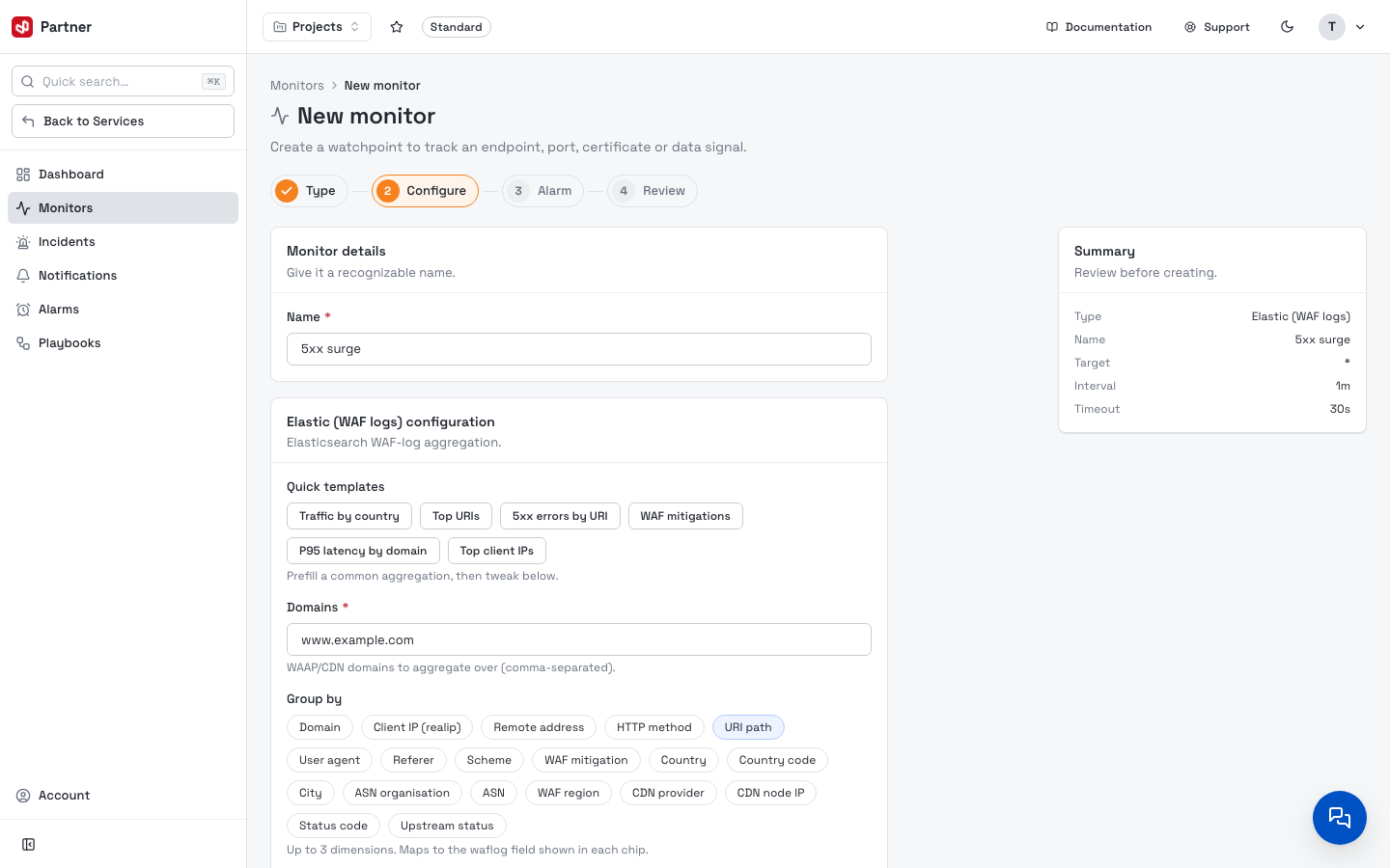 New monitor — Elastic (WAF logs) configuration