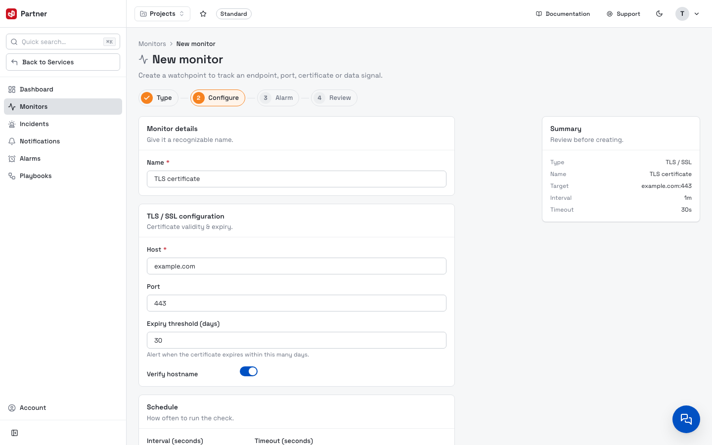 New monitor — TLS/SSL configuration