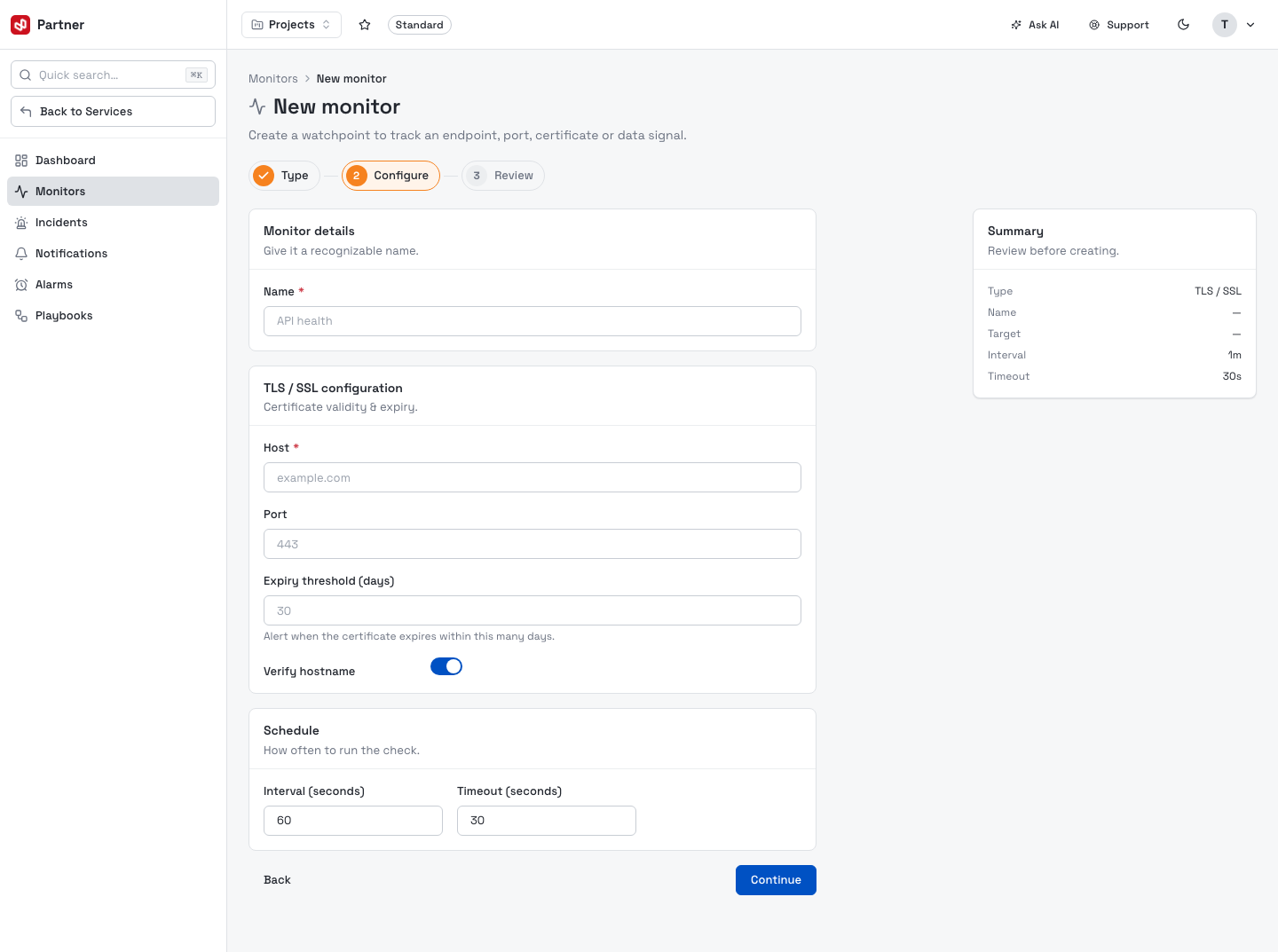 New monitor — TLS/SSL configuration