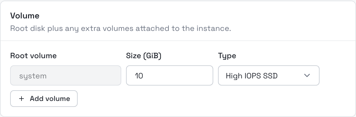 Volume configuration