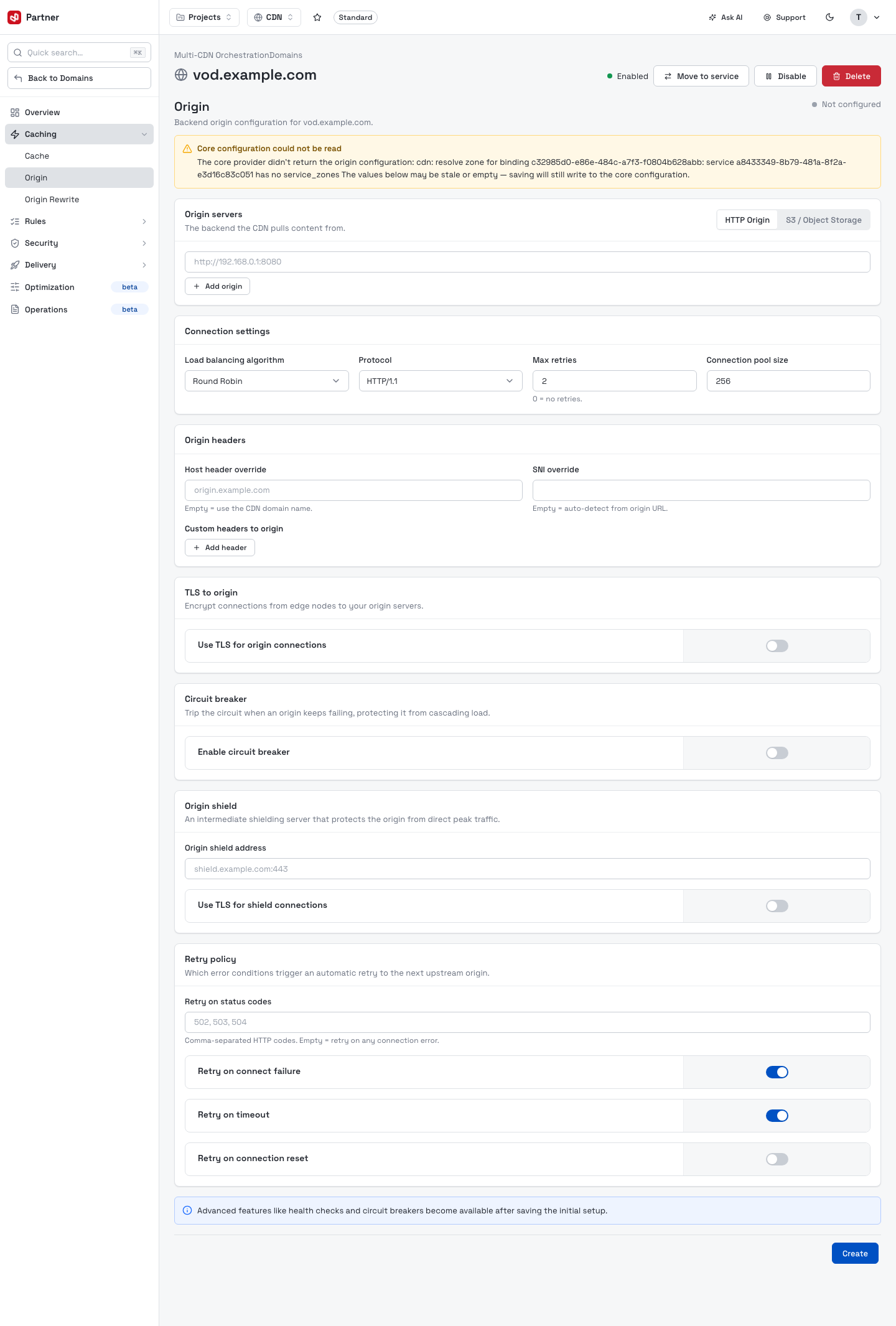 Origin settings