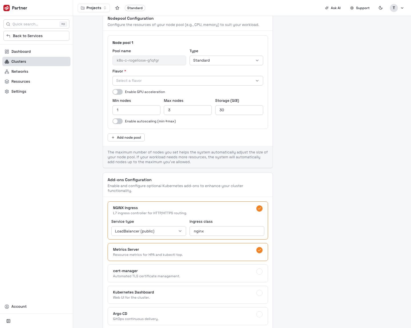 Create cluster — node pool configuration
