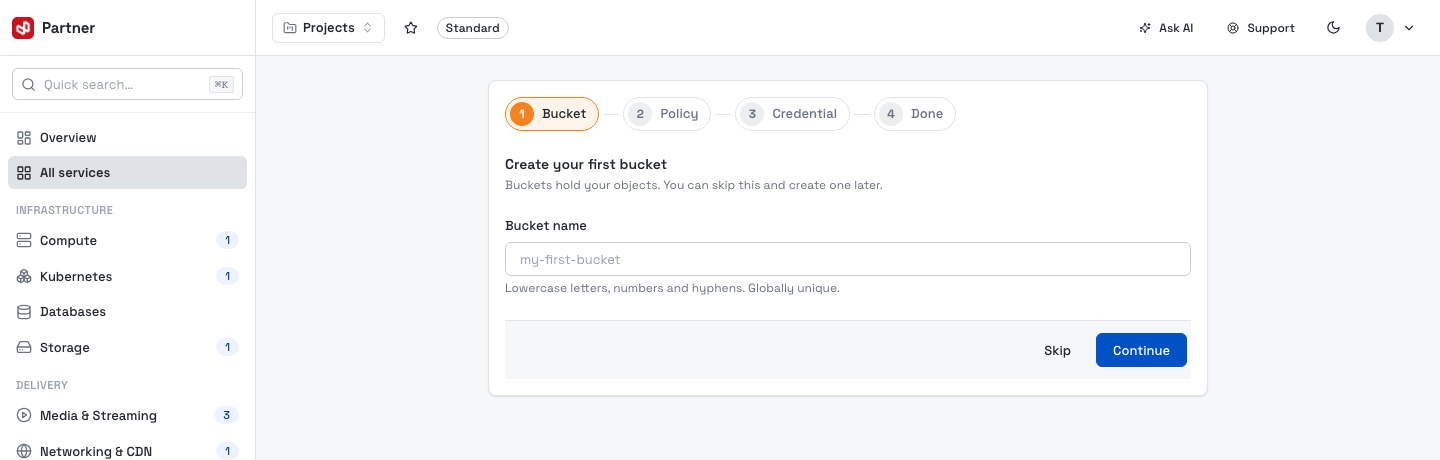 Object Storage onboarding wizard