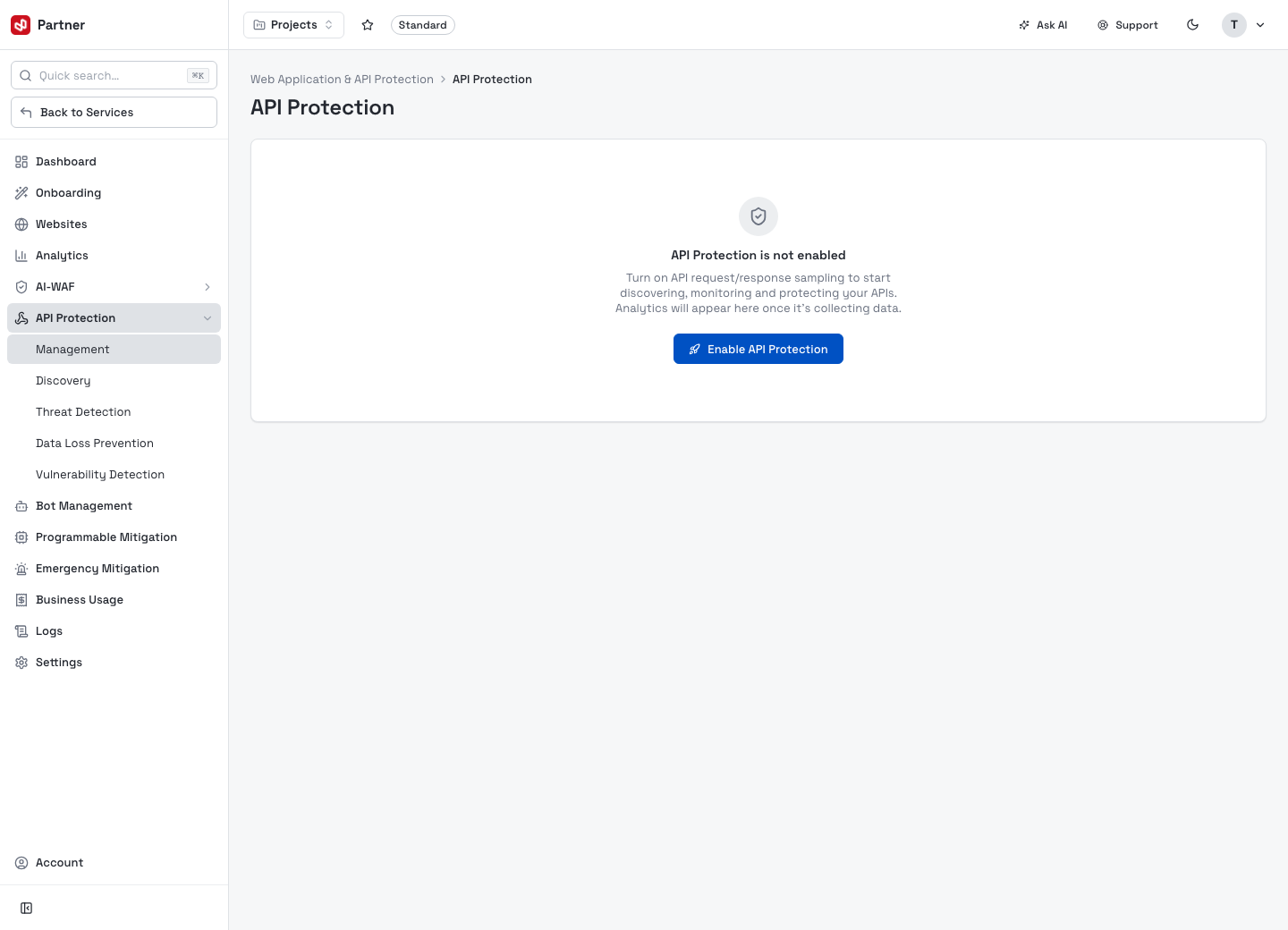 API Protection — not enabled