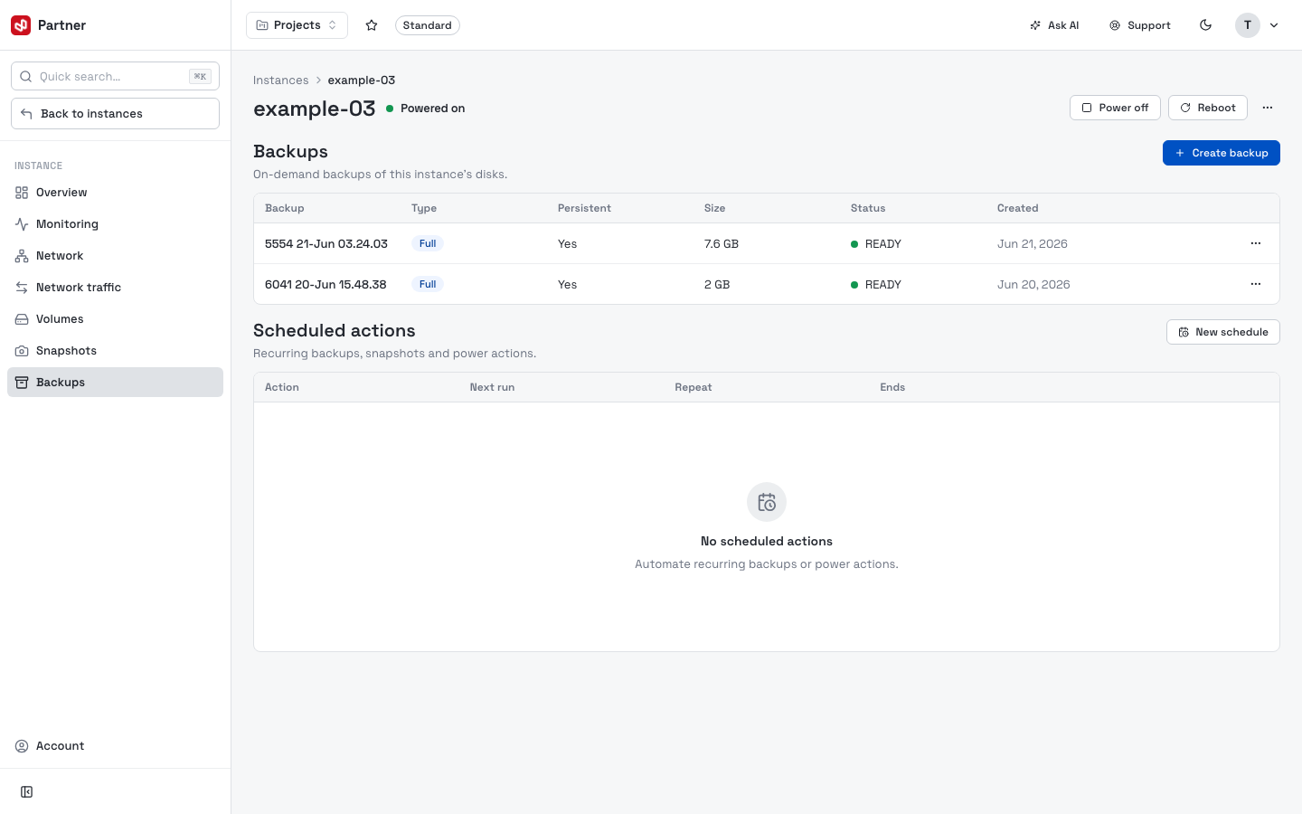 Instance backups