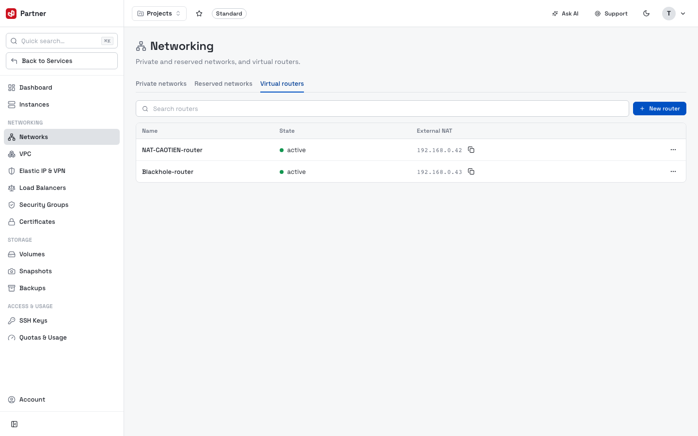 Networks — Virtual routers