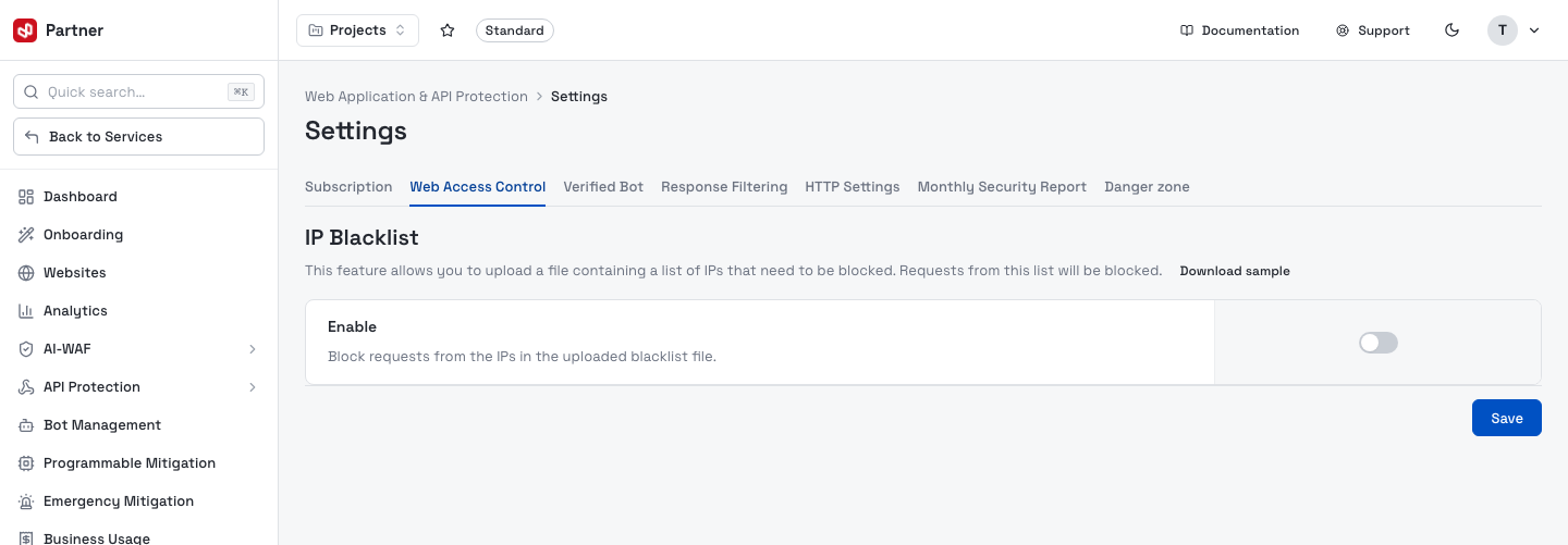 Settings — Web Access Control
