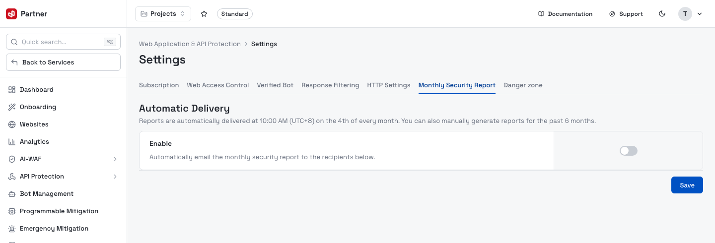 Settings — Monthly Security Report