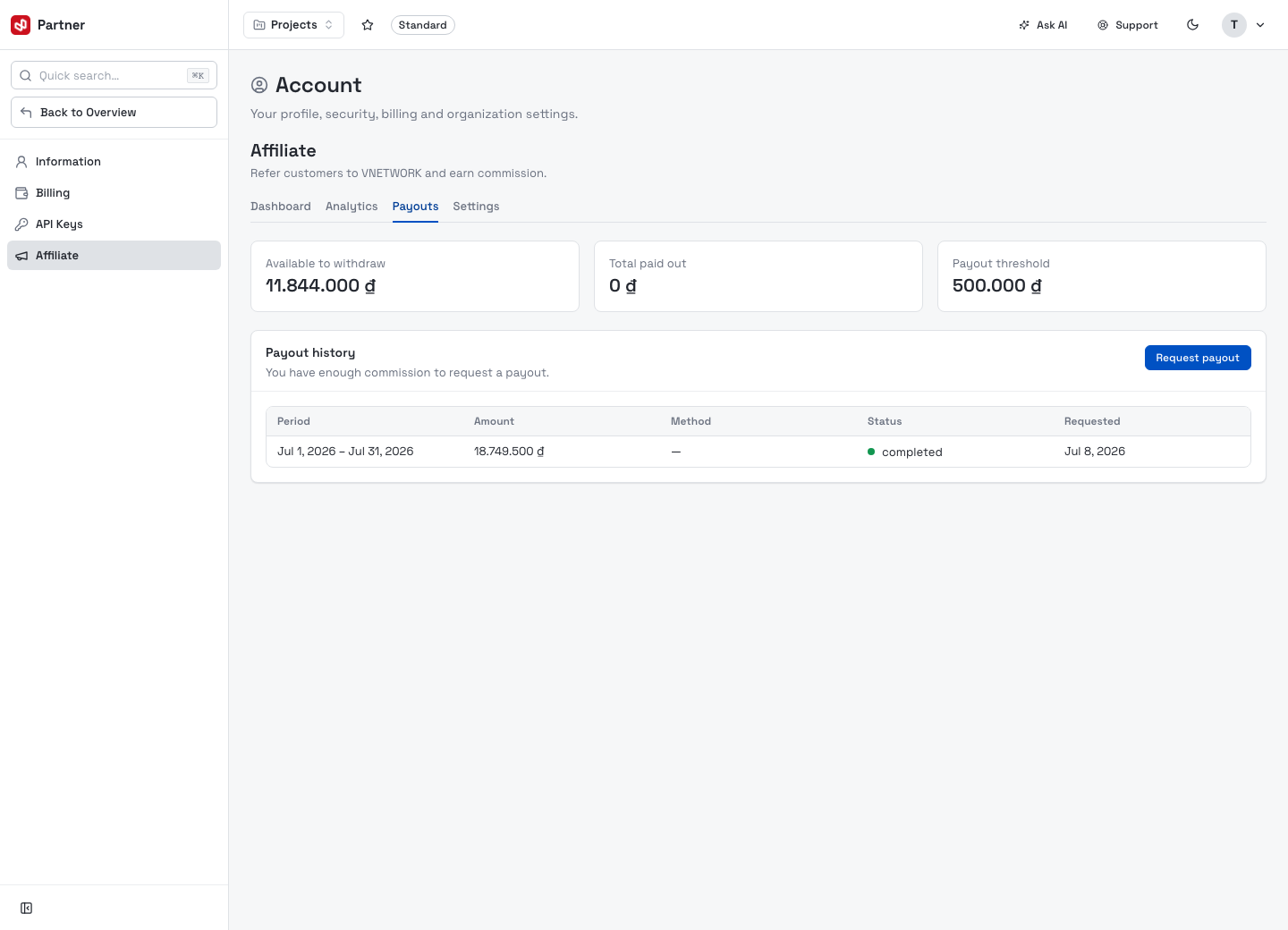Affiliate — Payouts