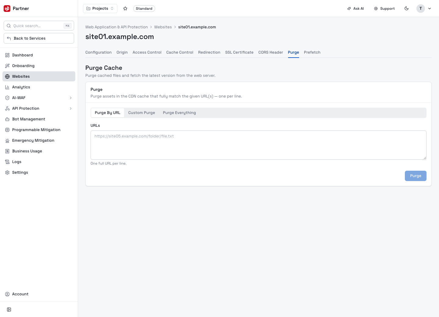 Website configuration — Purge