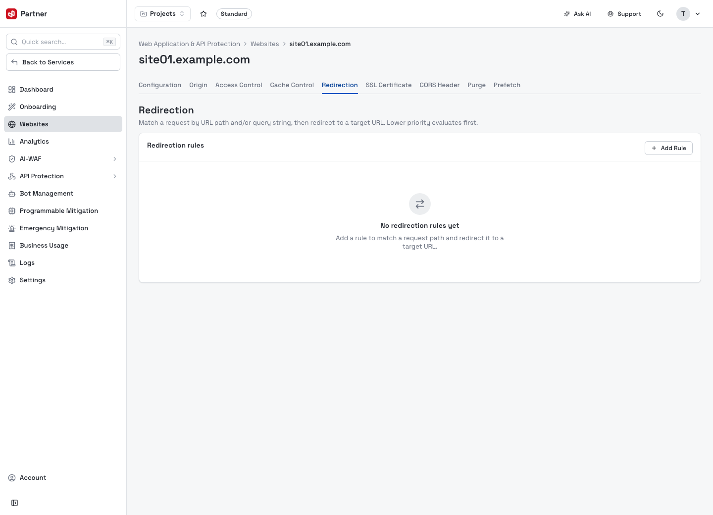 Website configuration — Redirection