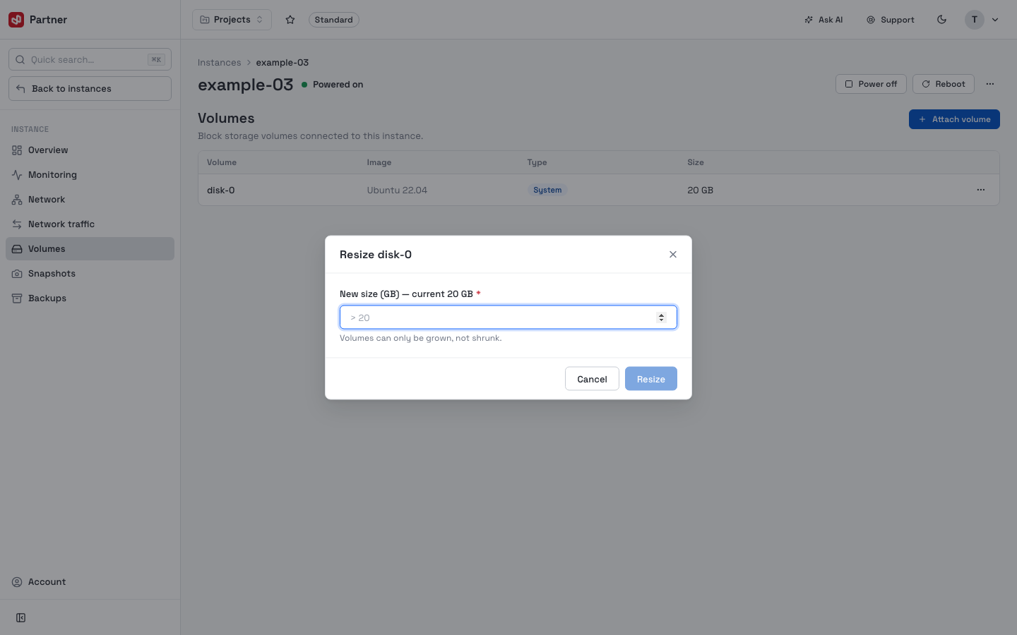 Resize volume
