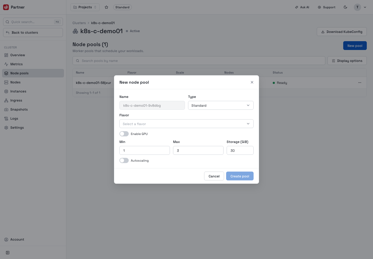 Create node pool