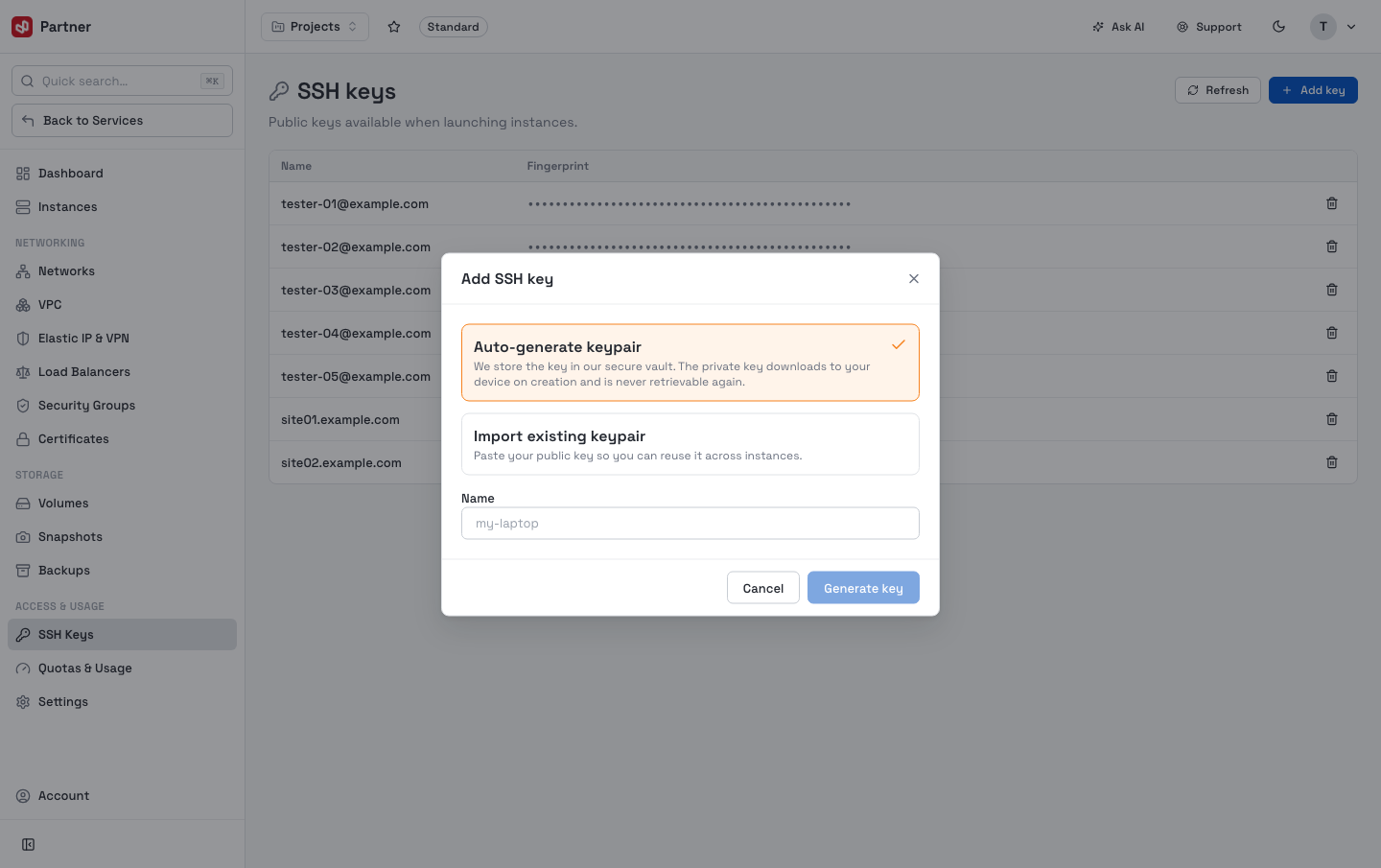 Add SSH key dialog