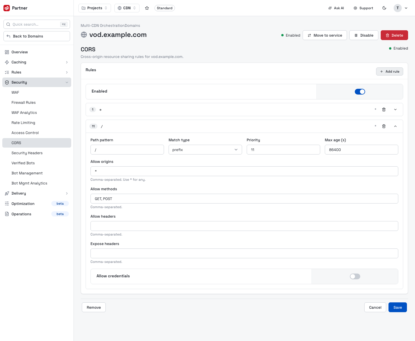 CORS — add a rule