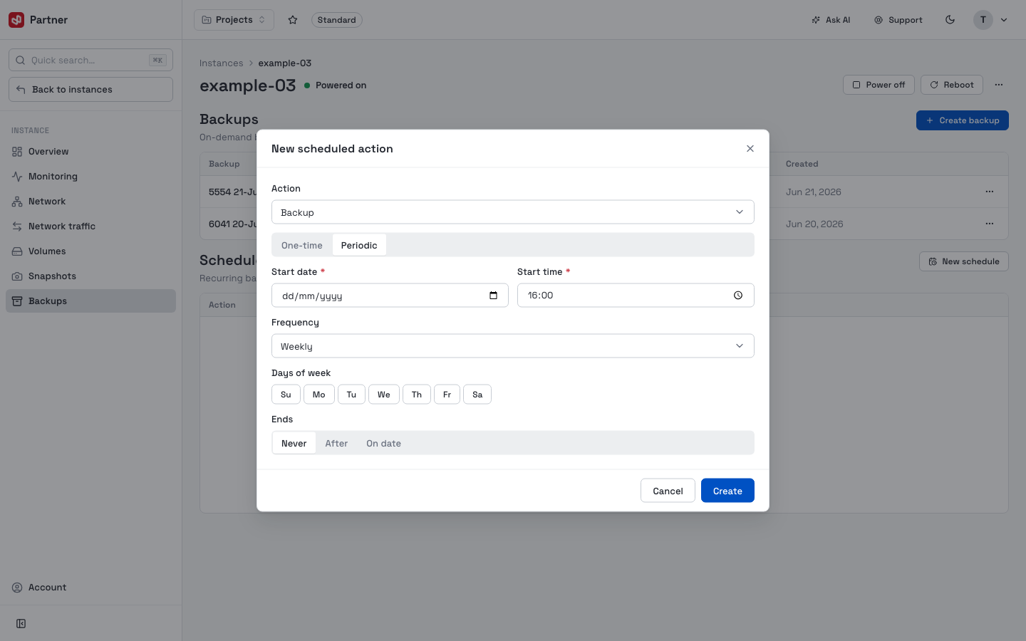 New scheduled action dialog