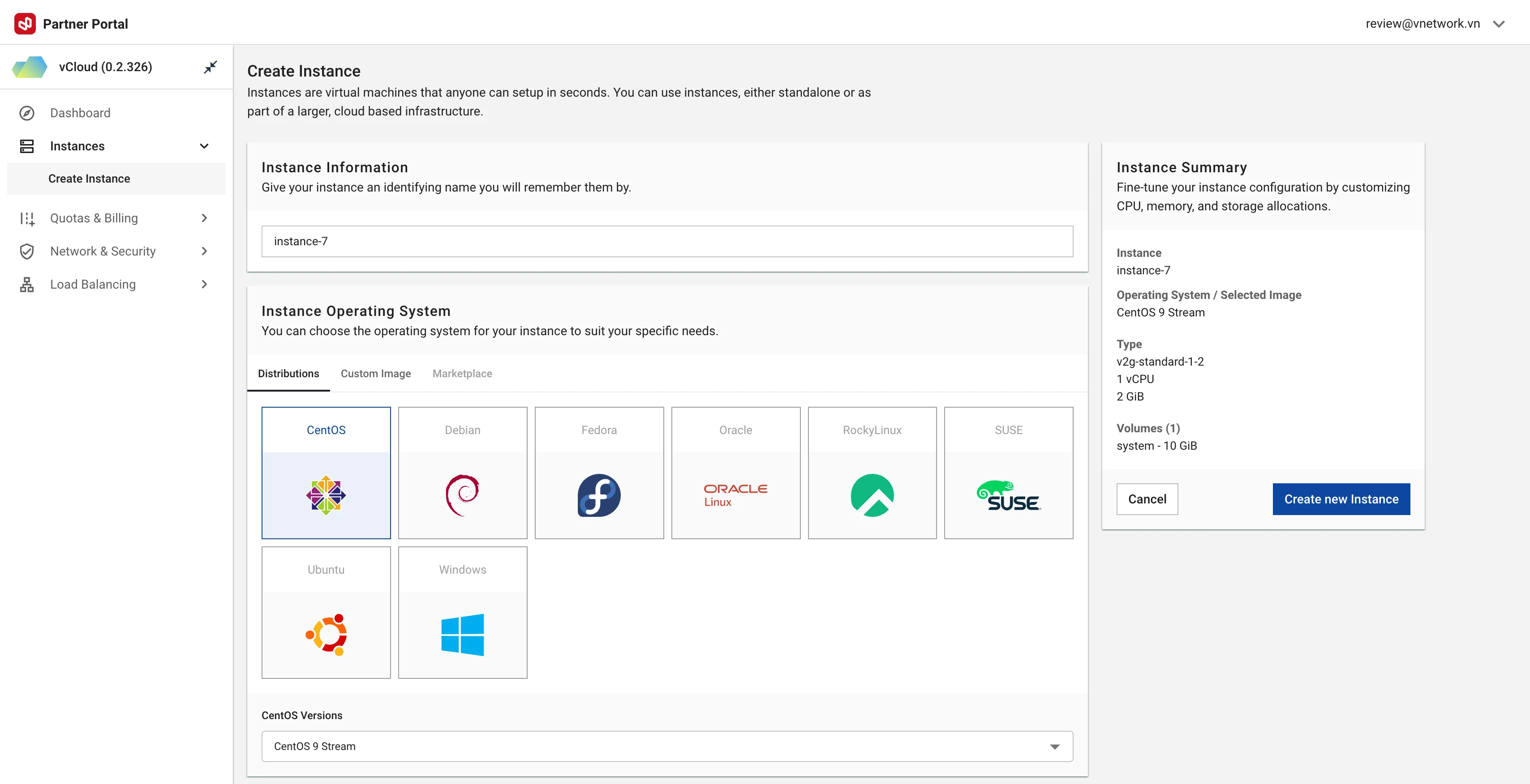 Figure needed: Dashboard interface showing Create new Instance button and navigation options
