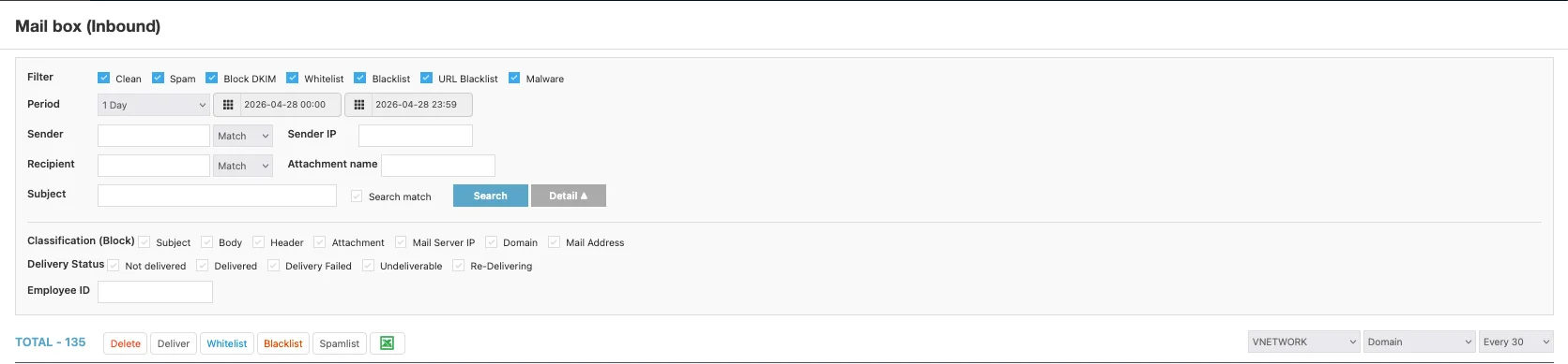 Detail filters expanded